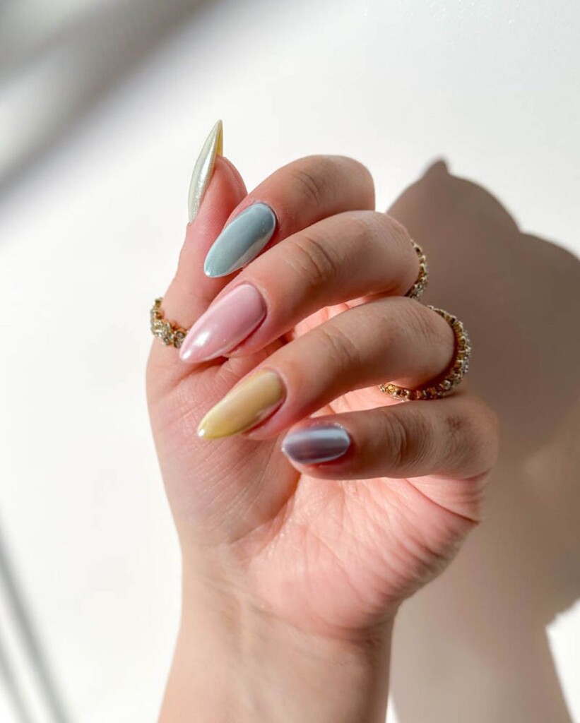 The best wearable Easter nail designs   each nail different pastel colour