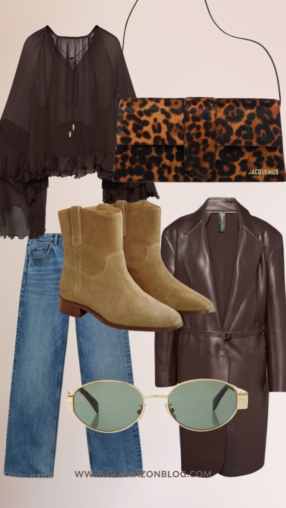 3 Autumn outfits to wear this season - autumn boho outfit with jeans, suede boots, leopard jacquemus bag