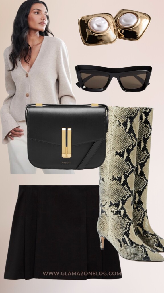 3 Autumn outfits to wear this season - jenni kayne jumper, paris texas snake boots, demellier bag and simple black skirt outfit