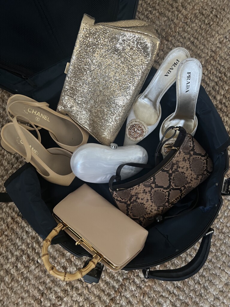 5 Timeless items you can wear all year long Eva Mcmahon's bag and shoes collection - chanel slingbacks, jil sander goji bamboo and jacquemues snake print bag